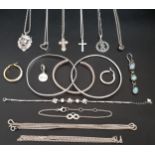 SELECTION OF SILVER JEWELLERY including various pendants on chains such as a crowned lion and