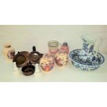 MIXED LOT OF CERAMICS including a large ewer and basin, pair of Mason's Ironstone lidded ginger jars