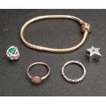 SELECTION OF PANDORA JEWELLERY comprising a gold Moments snake chain charm bracelet, May