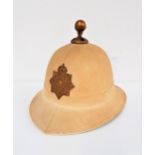 ROYAL MARINES PITH HELMET with brass cap badge and brass ball to the crown, with a leather and