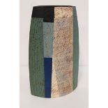 BERNARD IRWIN (b.1953) studio pottery vase of ellipytical form, decorated in blocks of mottled