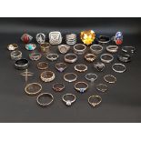 SELECTION OF SILVER AND OTHER RINGS including large statement rings, stone set rings and bands