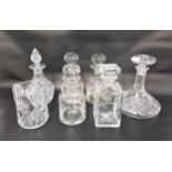 SELECTION OF DECANTERS including three Cristallerie Zwiesel bulbous decanters, ships decanter