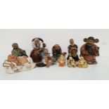 SELECTION OF SIX CHINESE PART GLAZED POTTERY FIGURES all in various repose and with different