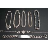 SELECTION OF SILVER BRACELETS including an identity bracelet, a CZ set bracelet, beaded bracelets