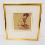 GEORGE DEVLIN R.S.W. (Scottish 1937-2014) Female study, seated, conte, signed and label to verso,