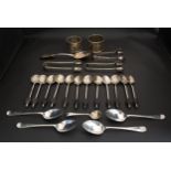 MIXED LOT OF SILVER including coffee bean spoons, salt spoon, tea spoon, three pairs of sugar