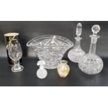 MIXED LOT OF GLASSWARE including a Caithness small vase, Lalique style opaque scent bottle, Riedel