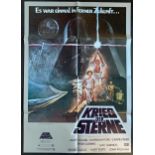Cinema poster. Star Wars A New Hope (1977) starring Mark Hamill, Harrison Ford, Carrie Fisher, Peter