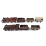 Hornby O Gauge No2 special clockwork, 4-4-0, LMS, red, RN 1185, 1936; together with No3 electric,