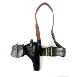 Royal Irish Constabulary black leather uniform belt with revolver holster and pouch.