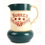 Burke's Whiskey. An early 20th century earthenware baluster-shaped jug advertising Burke's Dublin