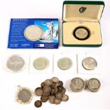 Collection of silver coins comprising two Padraig Pearse 10/- coins (one cased); two 1964 John F