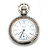 An 1880s, American Watch Co., size 18 pocket watch, the 44mm white enamel dial with Roman and Arabic