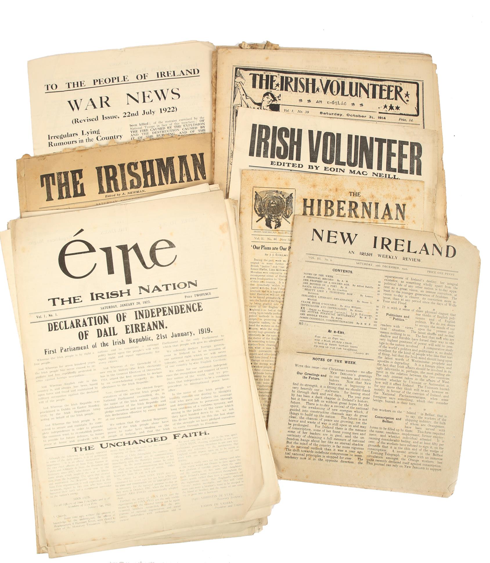 Collection of early 20th century Irish nationalist newspapers, mainly 1916-1923, includes New