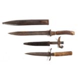 Great War and WWII German trench knives. A trench knife, the 6" (15cm) needlepoint blade with