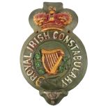 Victorian Royal Irish Constabulary barracks sign. A painted, cast iron relief sign, the badge of the