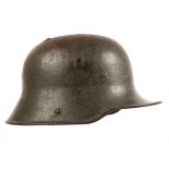 1914-1918 German M1918 stahlhelm, the helmet in original grey-green paint with most of liner, exit