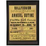 Fianna Fail Cumann Mountmellick, 1958, poster advertising Annual Outing to Ballybunion. 23" x 17" (