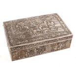 A 19th century Chinese silver cigar box, of generous proportions. The slightly domed lid profusely