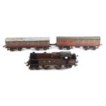 Hornby O Gauge No2 Special clockwork 4-4-2T, LMS, red, RN 2180; together with LMS composite and