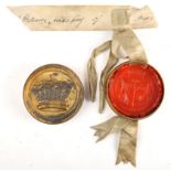 Sir William Betham, Ulster King of Arms, his seal. A red wax seal in gilt cylindrical case mounted