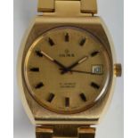 An Olma, 17 jewel, Swiss man's wrist watch, c.1975, the square, gilt case 36mm wide, 40mm deep,