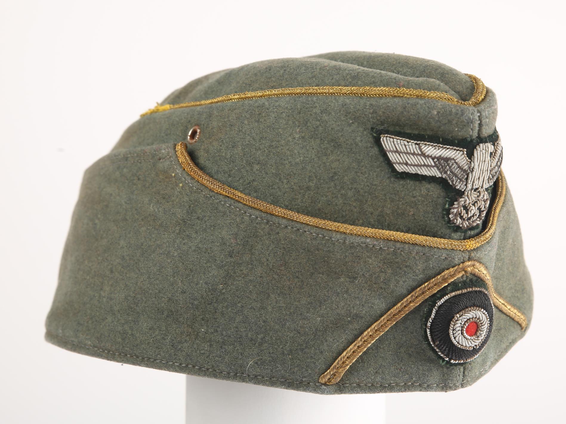 1933-42 German General's side cap. A privately purchased M38 field cap, piped in gilt bullion. - Image 2 of 4