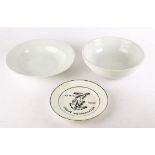 1933-45 Germany, ceramic bowls. A white stoneware bowl by Bauscher, Weiden with underglaze swastika;