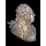 Peter Wyon (1767-1822) white metal relief portrait bust of Matthew Boulton, signed to base 'P.