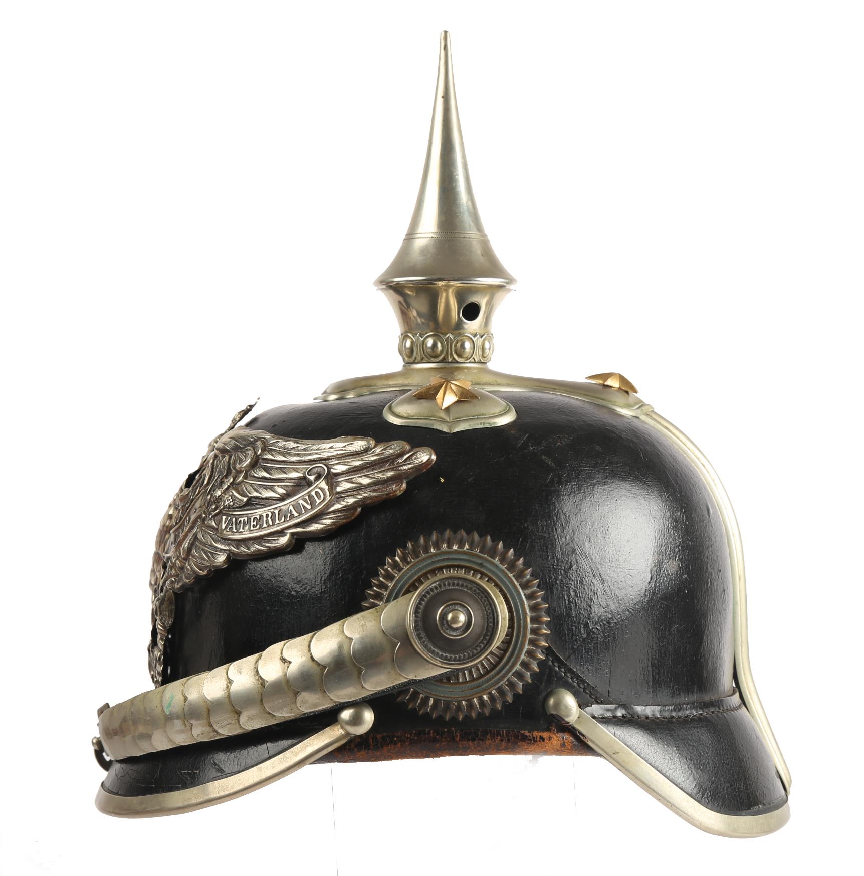 1914-1918 World War I, German Imperial dragoons officer's picklehaub. The leather shell with - Image 3 of 3