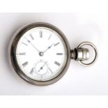 An 1880s American Watch Co., size 18, pocket watch, the white enamel dial with Roman numerals and