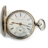 A silver hunting cased, pocket watch by Joseph Johnson, Liverpool, the white enamel dial with