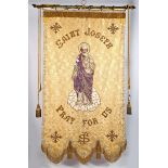 A 19th century processional banner venerating St. Joseph. A gilt brocade banner enclosed by a silver
