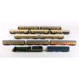 Triang/Hornby flying Scotsman less motor; two Pullman coaches, two LNER Thompson, three 1st series