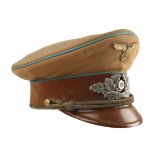 1933-45 German NSDAP Political Leader's visor cap, of tan coloured cloth with blue piping, brown