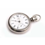 An 1880s American Watch Co., size 18, pocket watch, the white enamel dial with Roman numerals and