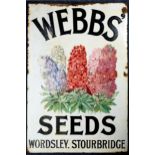 A large enamel advertising sign for Webbs' Seeds, Wordsley, Stourbridge, the lettering in black