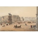 1845 College Green, Bank and Trinity College, Dublin, a hand-coloured lithograph by Newman & Co., 48