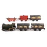 Hornby O Gauge No1 clockwork 0-4-0/tender, GWR, green, RN 2710; together with two No1 GWR, RN