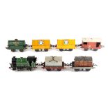 Hornby O Gauge No1 clockwork 0-4-0T, LNER, green, RN 460; together with two Portland Cement