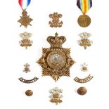 Leinster Regiment, medals and badges. 1914-15 Star to 937 PTE. J. KELLY LEINS. R.; Victory Medal