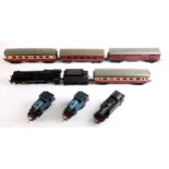 Triang 4-6-2/tender Princess Elizabeth BR black, RN 6201; 0-6-0T Jinty BR black; two 0-4-0 T blue