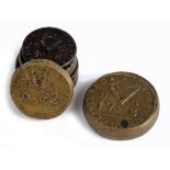 1709-60 Irish coin weights. Brass, 1737 17D 8G, (quadruple Pistole) F; 1737 8D 16G, (double Pistole)
