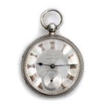 A parcel-gilt, silver cased, fusee, lever pocket watch c.1890, the 50mm white-metal engine turned