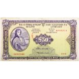 Central Bank of Ireland, 'Lady Lavery', Fifty Pounds banknote, 6-9-68, ink on front, some edge