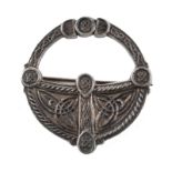 19th century Celtic-revival brooch, white metal, in the form of a cloak-pin, finely decorated with