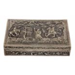 Oriental silver. An early 20th century South East Asia .800 grade silver cigarette box, the lid