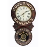 Goulding's Manures advertising clock. A New Haven Clock Co. drop-dial wall clock, the case