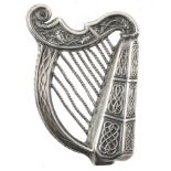 Mid-19th century Celtic-revival harp, white metal, finely decorated with Celtic motifs, 2¼" (5.